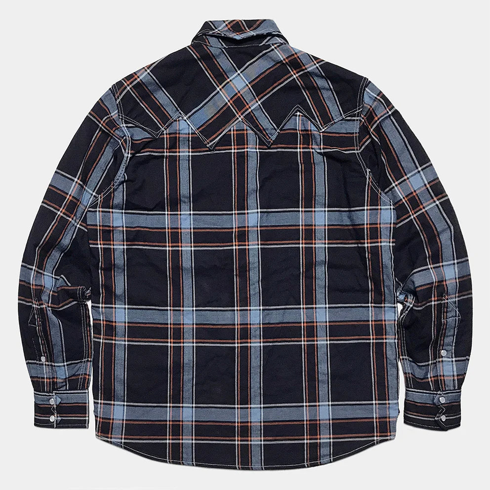 DDL 319R-DIABLO SWT-CBI REGULAR FIT 2 POCKET WESTERN INDIGO CHECK SHIRT-5.5OZ-E1 INDIGO CHECK