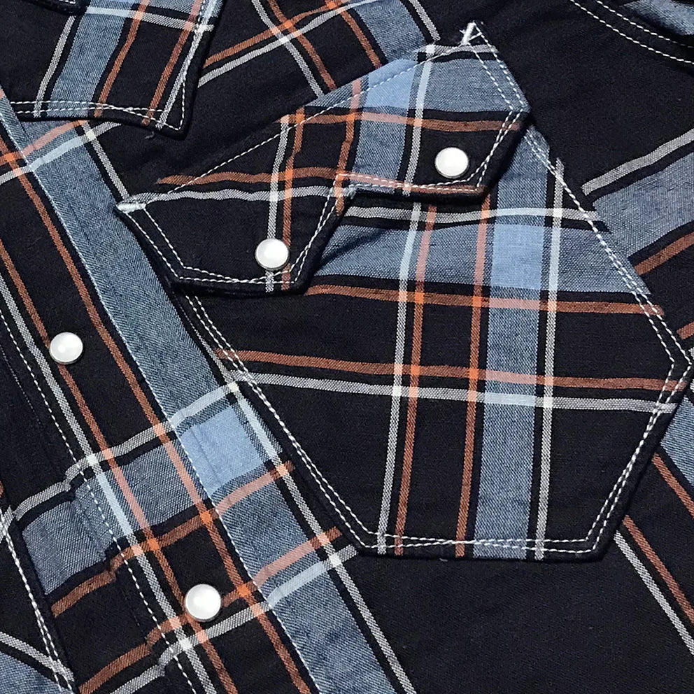DDL 319R-DIABLO SWT-CBI REGULAR FIT 2 POCKET WESTERN INDIGO CHECK SHIRT-5.5OZ-E1 INDIGO CHECK