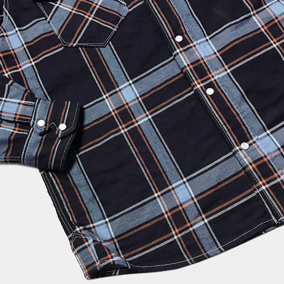 DDL 319R-DIABLO SWT-CBI REGULAR FIT 2 POCKET WESTERN INDIGO CHECK SHIRT-5.5OZ-E1 INDIGO CHECK