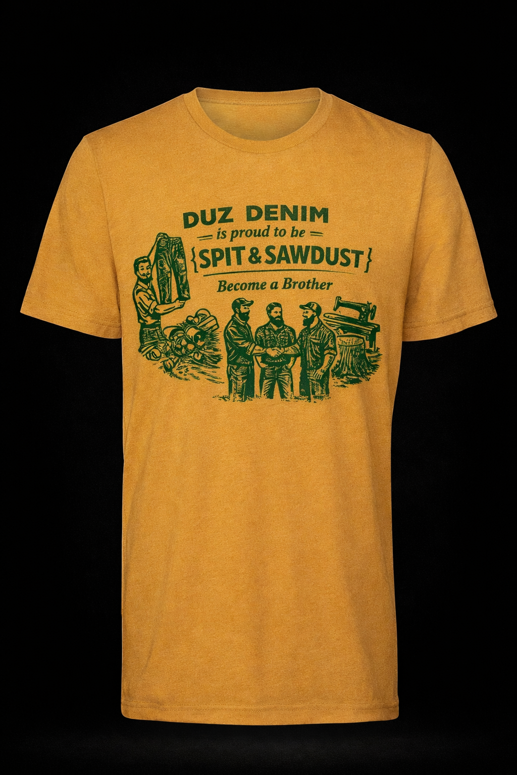 DUZ DENIM-"SPIT & SAWDUST" TEE-MUSTARD
