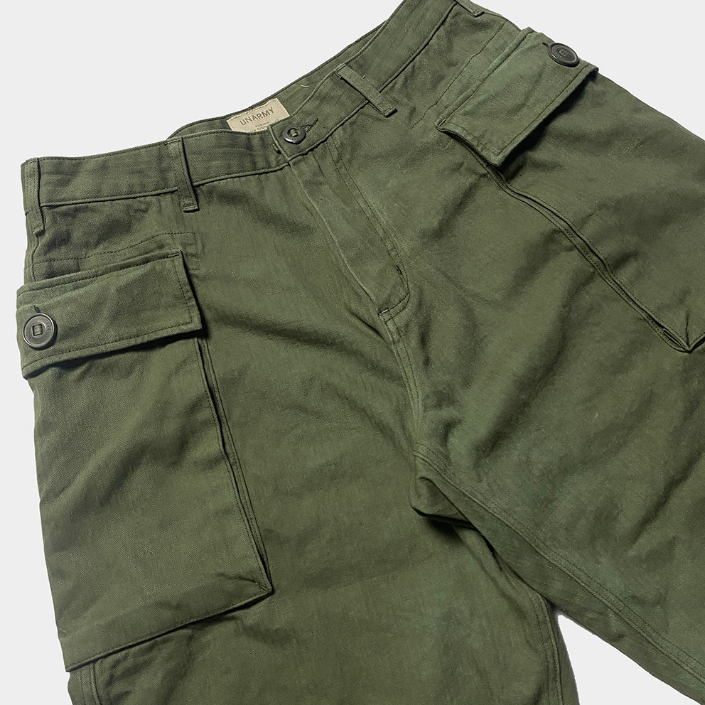 BZEN M.1045 MASH-2 HBT4 REGULAR FIT VEGGIE DYED HERRINGBONE TWILL USMC INSPIRED 12" INSEAM SHORT-7OZ- E0 MOSS GREEN