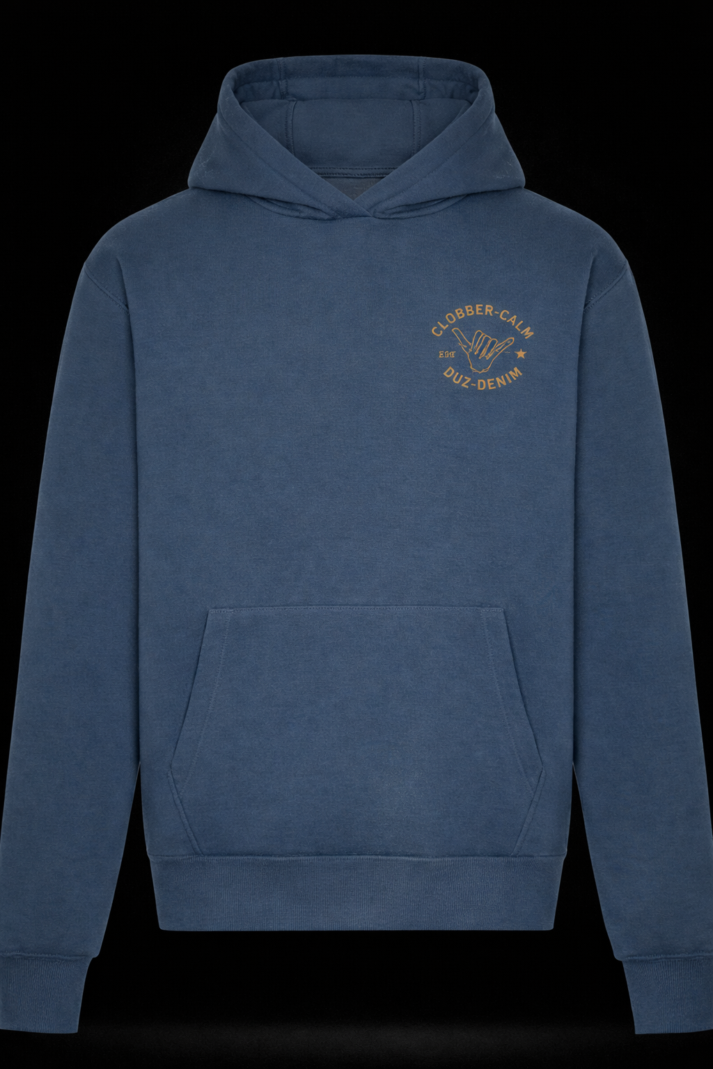 DUZ DENIM X CLOBBER CALM-"NO GUTS NO GLORY"-HEAVYWEIGHT HOODY-440gsm-ARMY BLUE
