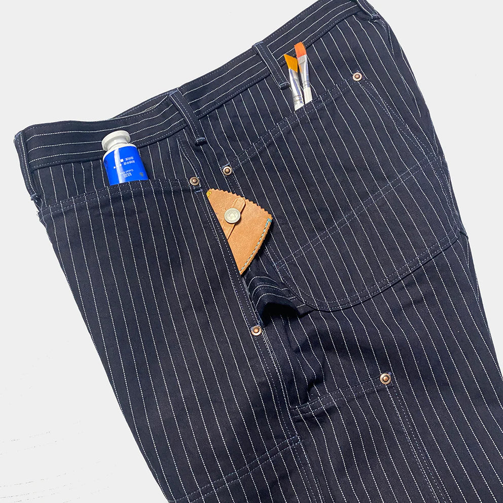 BZEN M.1279 JETHRO-STR DOUBLE PANEL FRONT 6 POCKET SELVEDGE INDIGO STRIPE DENIM PAINTER JEAN-13.8oz-HRH INDIGO STRIPE