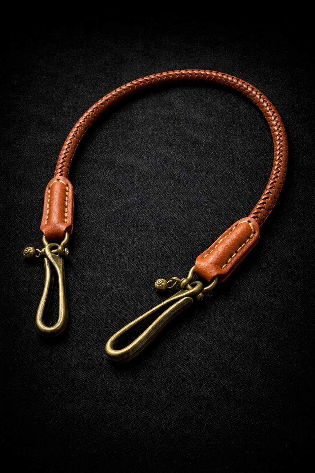 DUZ DENIM-BRAIDED LEATHER TETHER LANYARD-TAN