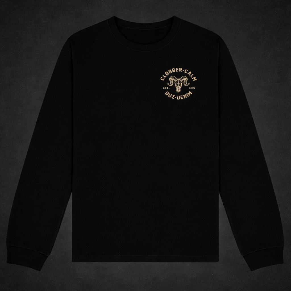 DUZ DENIM-"DENIM OR DEATH"-LONG SLEEVE HEAVY TEE-BLACK