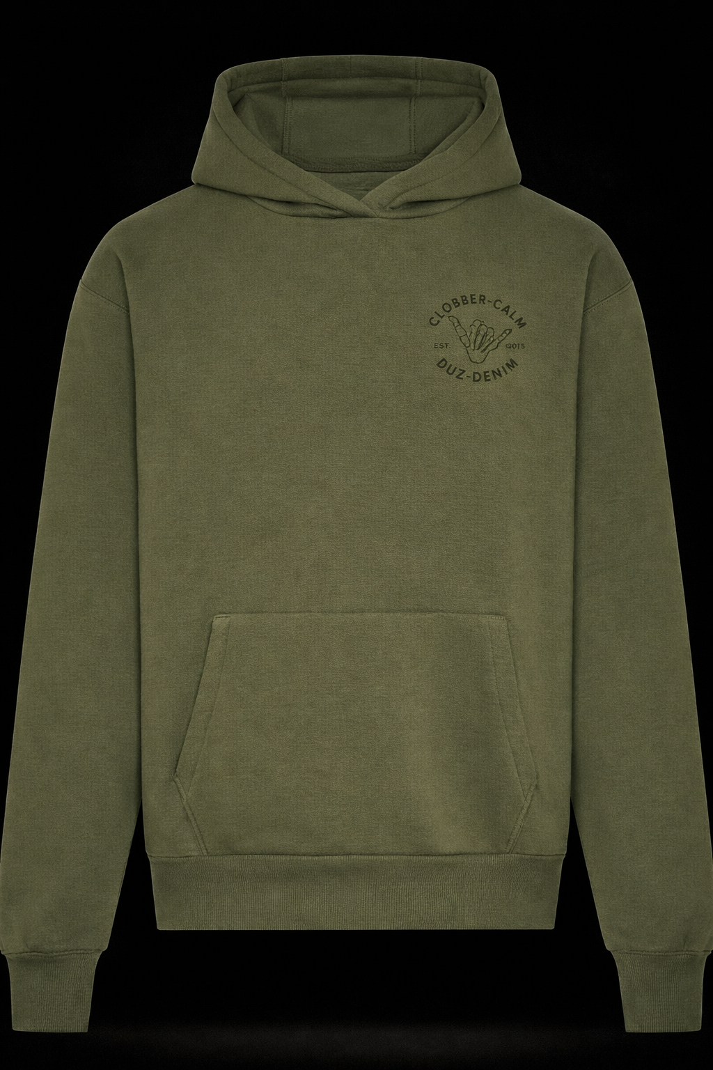 DUZ DENIM X CLOBBER CALM-"NO GUTS NO GLORY"-HEAVYWEIGHT HOODY-440gsm-SAGE GREEN