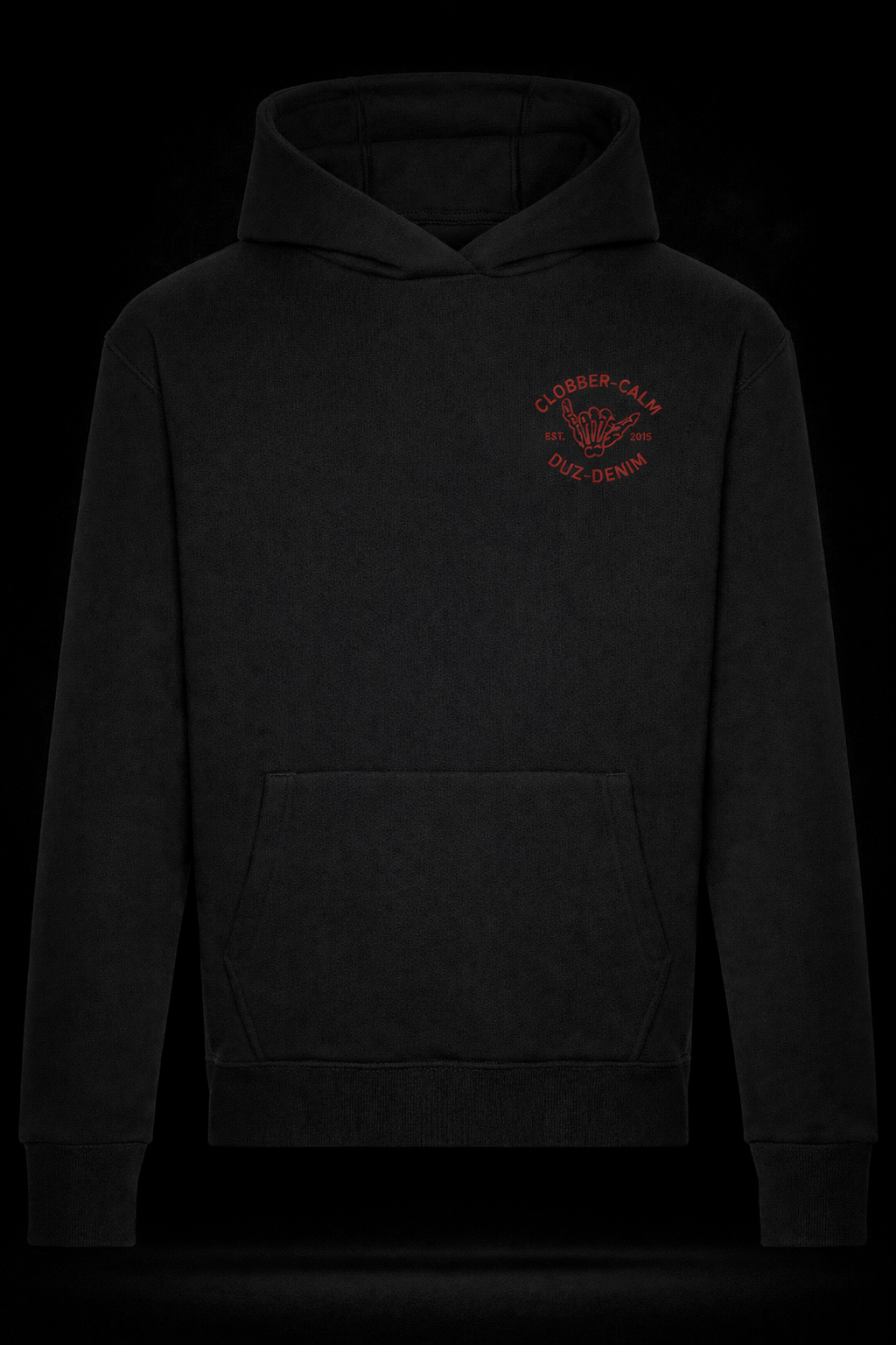 DUZ DENIM X CLOBBER CALM-"NO GUTS NO GLORY"-HEAVYWEIGHT HOODY-440gsm-BLACK
