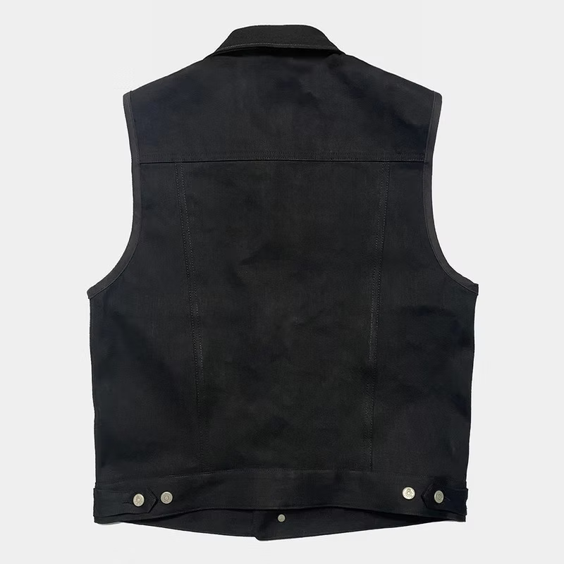 BZEN M.3018 SANTOS BB REGULAR FIT 4 POCKET BIKERS VEST BLACK SELVEDGE DENIM-13.8OZ-RAW