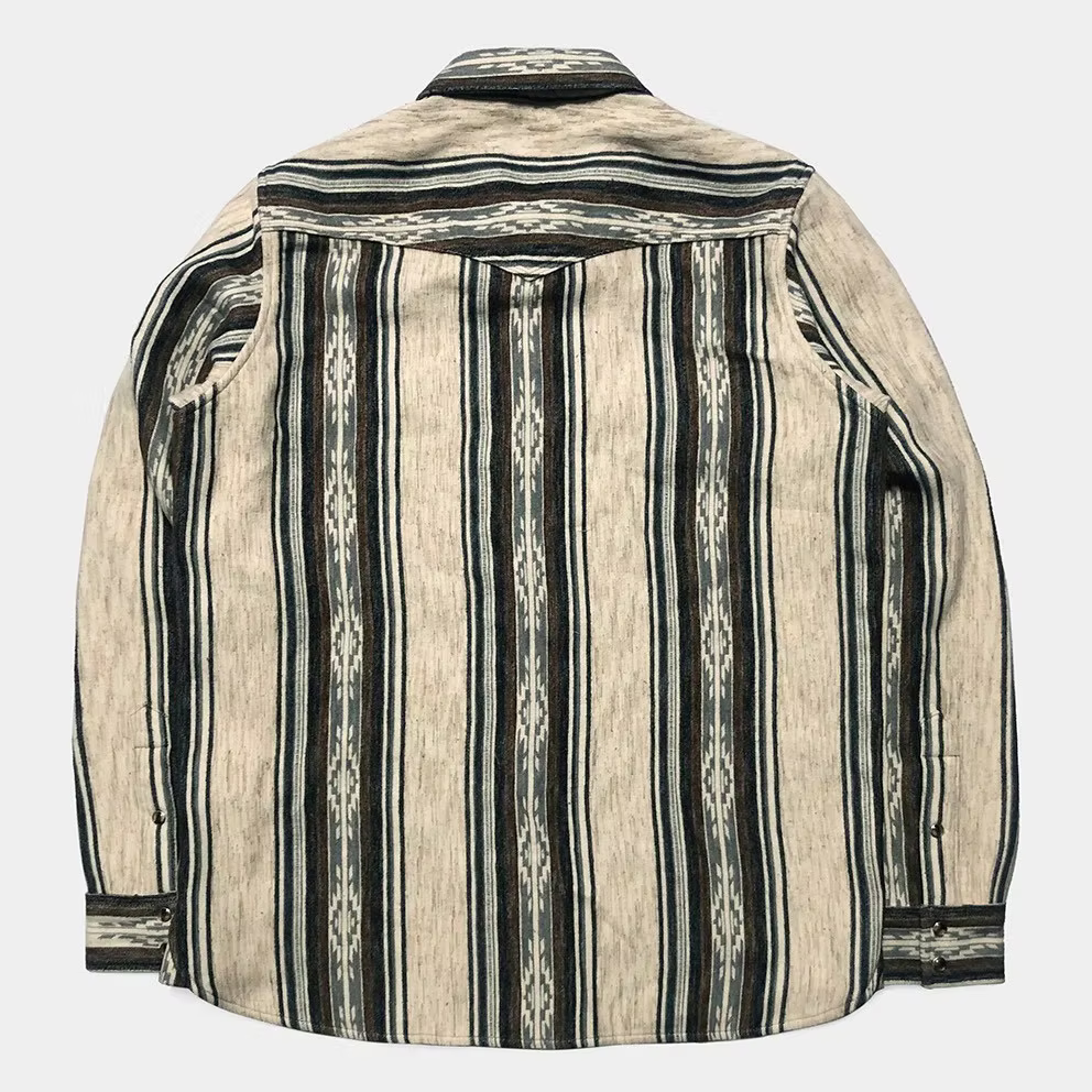 BZEN M.3239R JESSE NAV-SB REGULAR FIT WESTERN SHIRT WITH NATIVE AMERICAN MOTIF JACQUARD WEAVE DESIGN-6OZ-E0 STRIPES