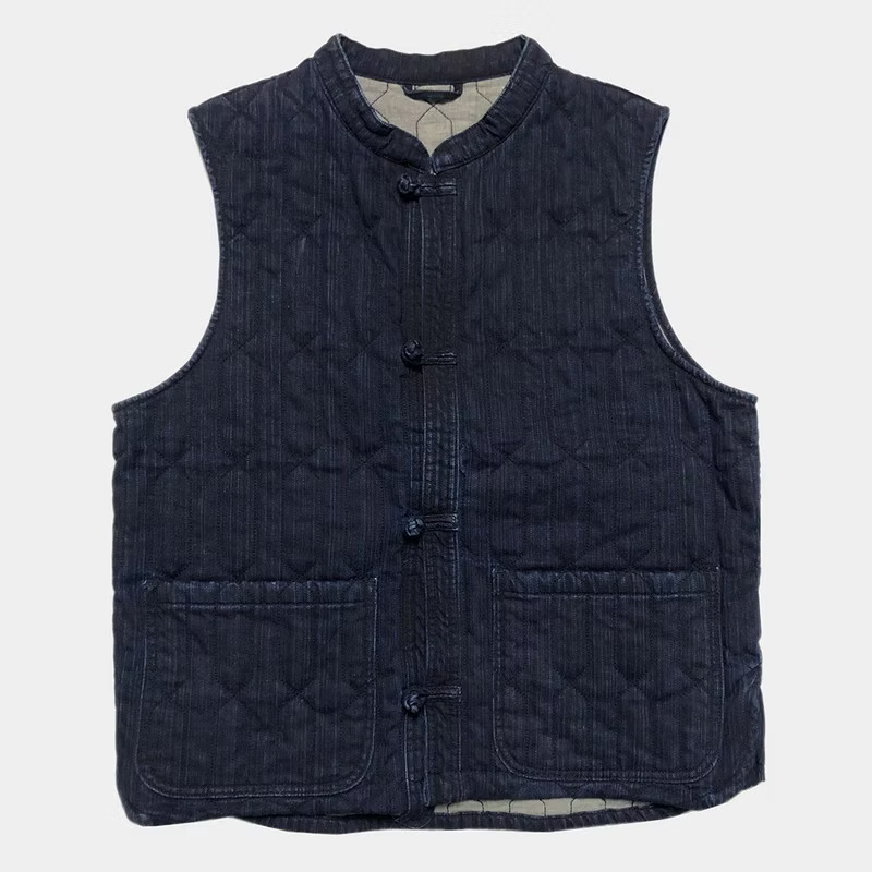 BZEN INDOCHINE - M.3301 QING REGULAR FIT 2 POCKET QUILTED DENIM VEST-8.5oz-E0 BLACK BLUE