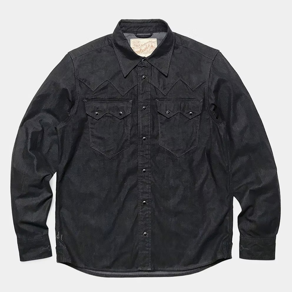 DDL 319R-DIABLO SWT-BC REGULAR FIT 2 POCKET WESTERN BLACK COATED DENIM SHIRT-8.25OZ-E1 BLACK