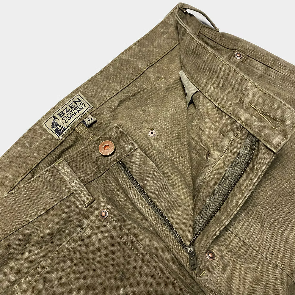 BZEN M.1279 JETHRO-CSW DOUBLE PANEL FRONT 6 POCKET DENIM PAINTER VEGGIE DYED CANVAS JEAN-12oz-E0 SEAWEED