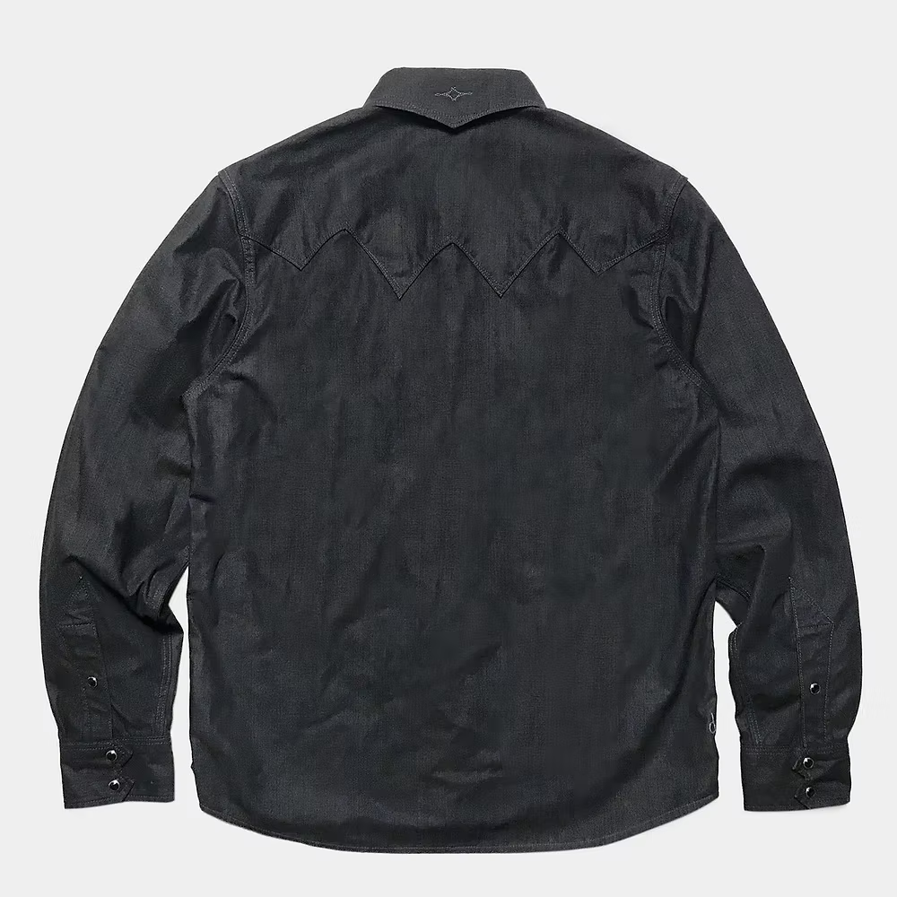 DDL 319R-DIABLO SWT-BC REGULAR FIT 2 POCKET WESTERN BLACK COATED DENIM SHIRT-8.25OZ-E1 BLACK