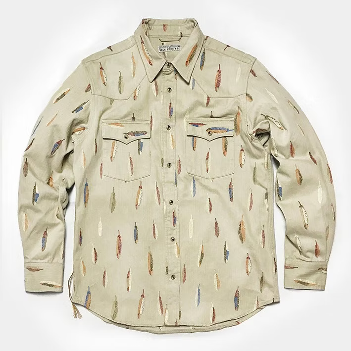 BZEN "THE FIRST AMERICANS" - M.3239-JESSE-FEATHERS REGULAR FIT WESTERN SHIRT- TAN