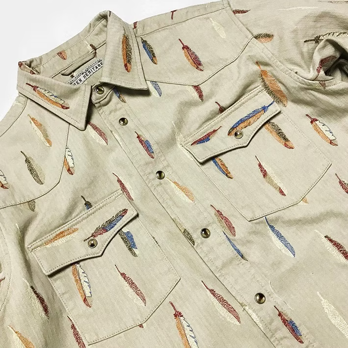 BZEN "THE FIRST AMERICANS" - M.3239-JESSE-FEATHERS REGULAR FIT WESTERN SHIRT- TAN