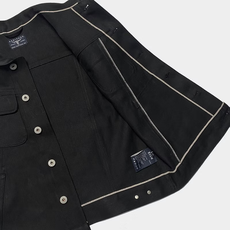 BZEN M.3018 SANTOS BB REGULAR FIT 4 POCKET BIKERS VEST BLACK SELVEDGE DENIM-13.8OZ-RAW