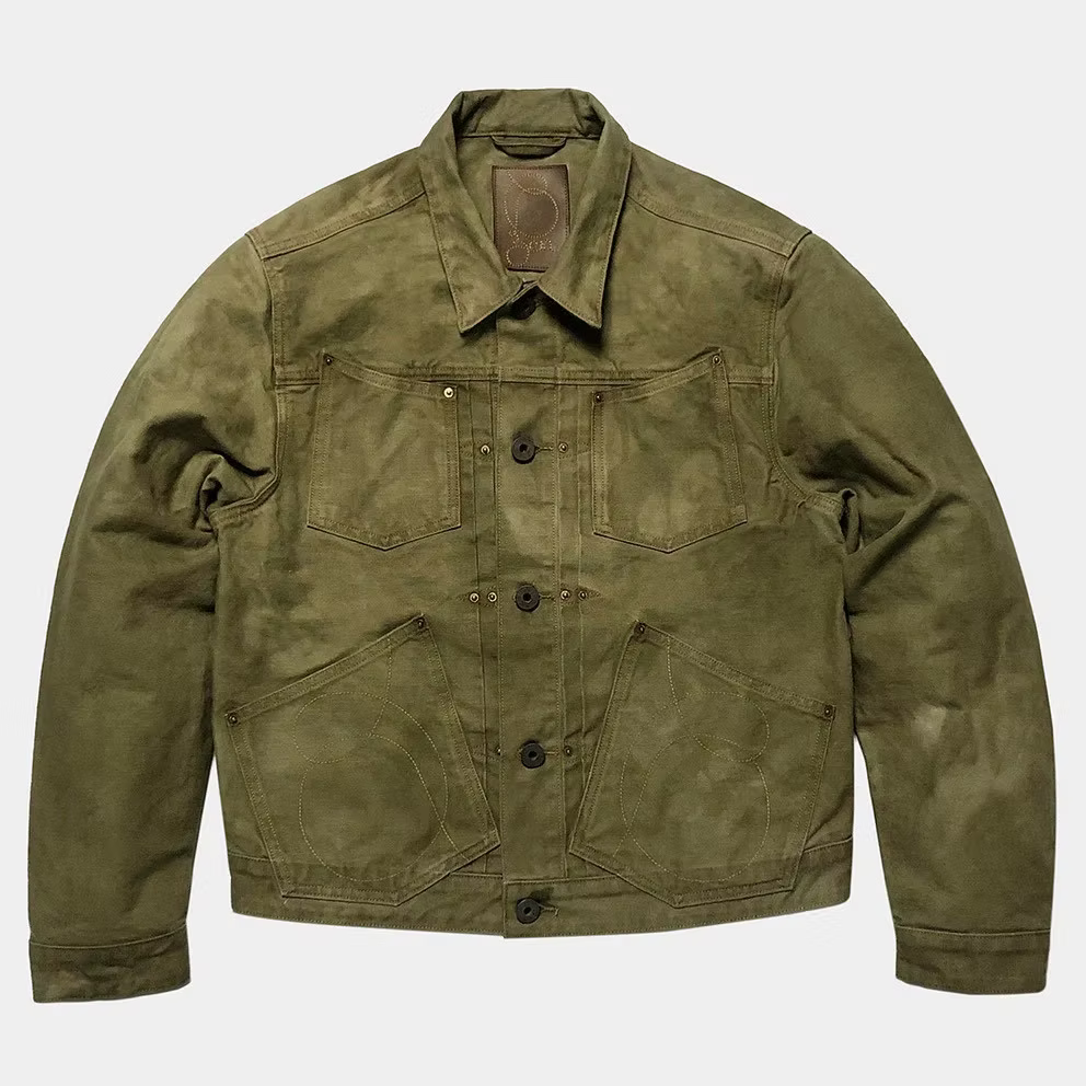 BZEN M.3131-PABLO REGULAR FIT 4 POCKET PLEATED JACKET-12oz-CANVAS-E0 MOSS GREEN