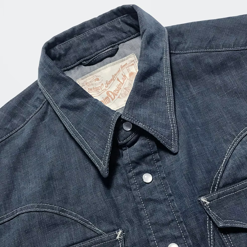 DDL 312R-KALEB V-GB REGULAR FIT 2 POCKET WESTERN SHIRT SANDED GREY BLUE DENIM-11OZ-E1 GREY BLUE