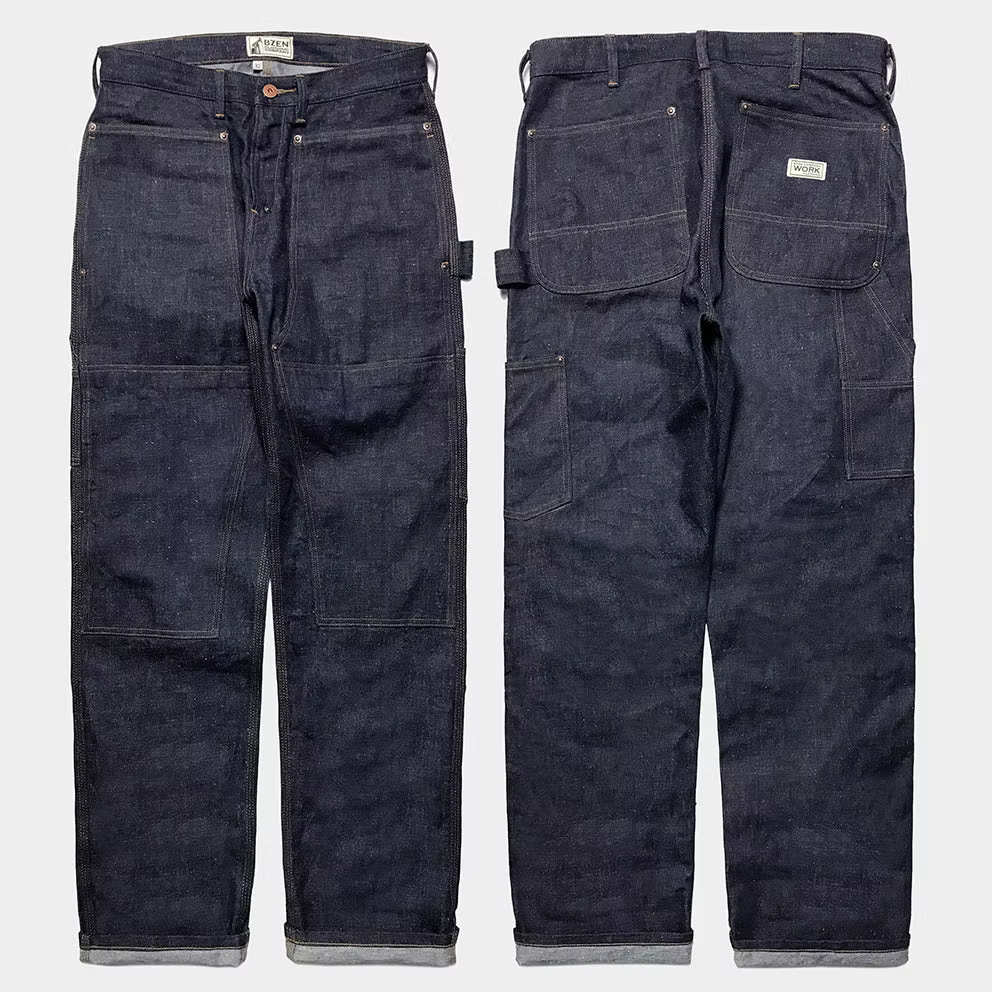 BZEN M.1279 JETHRO-ReHASH DOUBLE PANEL FRONT 6 POCKET RECYCLED COTTON DENIM PAINTER JEAN-12.5oz-HRH INDIGO