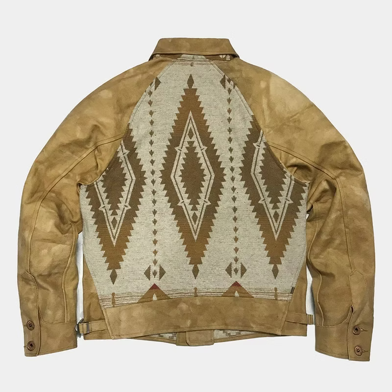 BZEN M.3003R-SANTANA-NBL REGULAR FIT RAGLAN SLEEVE NATIVE AMERICAN MOTIF BLANKET PANEL VEGGIE DYED CANVAS COSSACK JACKET-13.5OZ-E0 GOBI