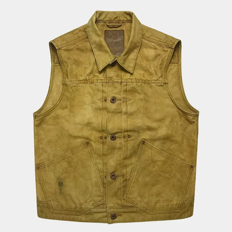 BZEN M.3127-THE CUT REGULAR FIT 2 POCKET BIKER'S VEST-12.5oz-CANVAS-E0 TURMERIC