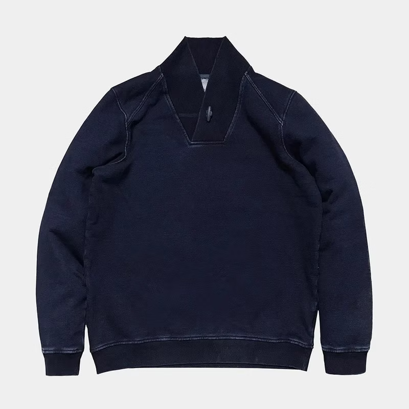 BZEN BLU BLU - M.3023 MARINER REGULAR FIT SHAWL COLLAR KNIT TOP-E1 DARK INDIGO