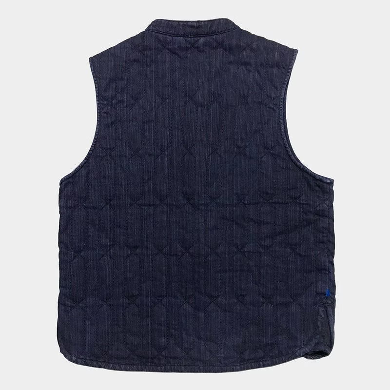 BZEN INDOCHINE - M.3301 QING REGULAR FIT 2 POCKET QUILTED DENIM VEST-8.5oz-E0 BLACK BLUE