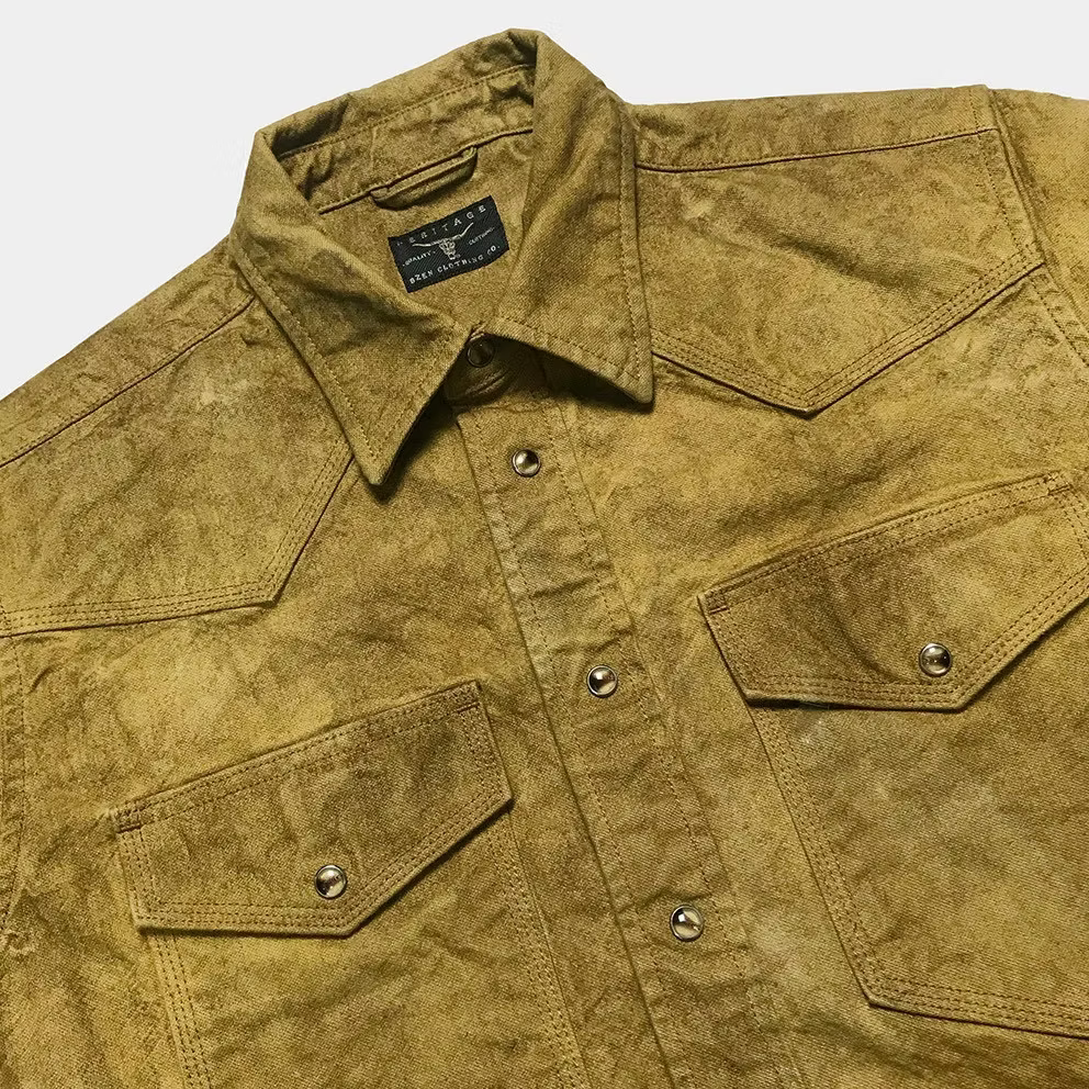 BZEN M.3239R-JESSE-TRIPLE REGULAR FIT TRIPLE NEEDLE WESTERN VEGGIE DYED CANVAS SHIRT-12OZ-E0 KALAHARI