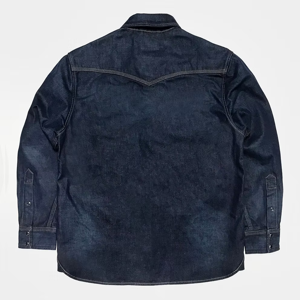 BZEN M.3239R-JESSE-TRIPLE REGULAR FIT TRIPLE NEEDLE WESTERN BROWN INDIGO DENIM SHIRT-11.5OZ-E1A 70'S INDIGO