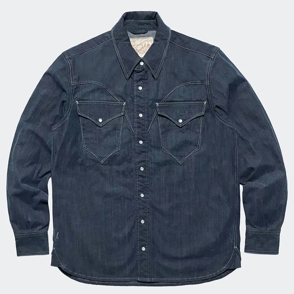 DDL 312R-KALEB V-GB REGULAR FIT 2 POCKET WESTERN SHIRT SANDED GREY BLUE DENIM-11OZ-E1 GREY BLUE