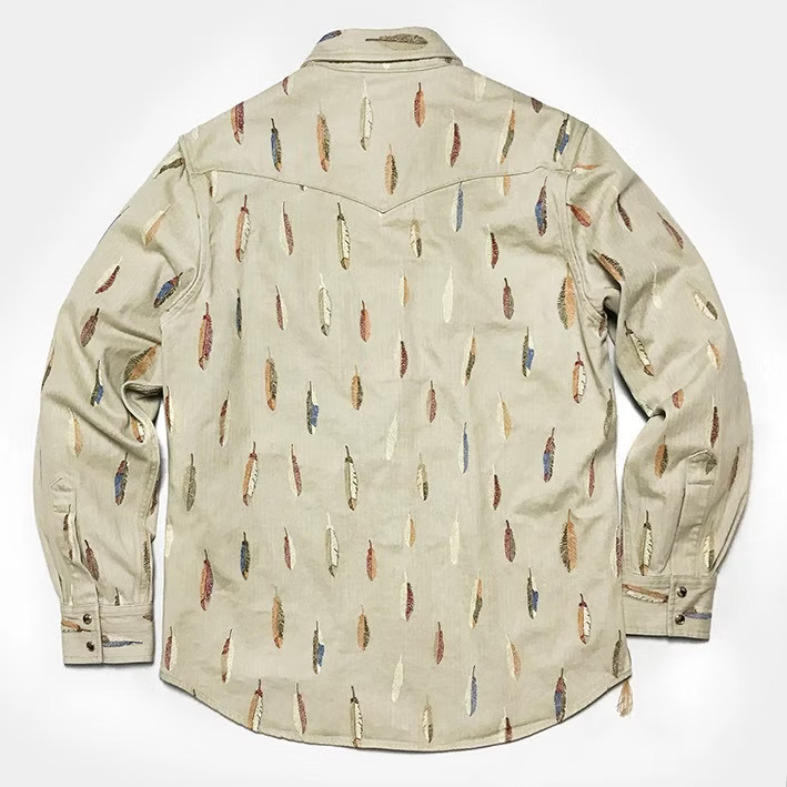 BZEN "THE FIRST AMERICANS" - M.3239-JESSE-FEATHERS REGULAR FIT WESTERN SHIRT- TAN