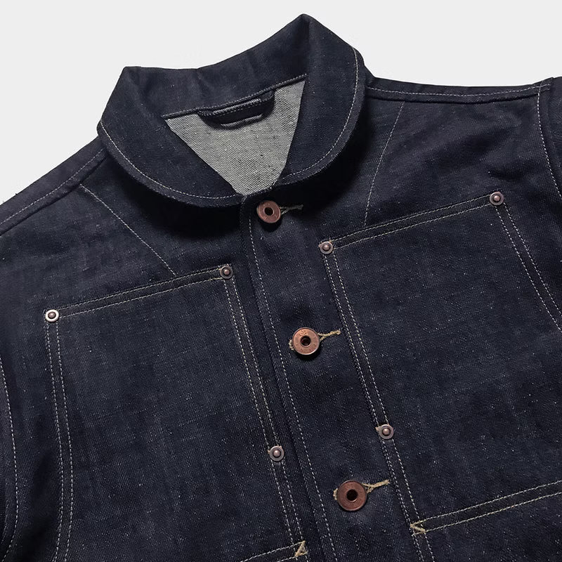 BZEN M.3139-PEDRO REGULAR FIT 4 POCKET DOUBLE FRONT PANEL JACKET-13oz ORGANIC-RAW INDIGO