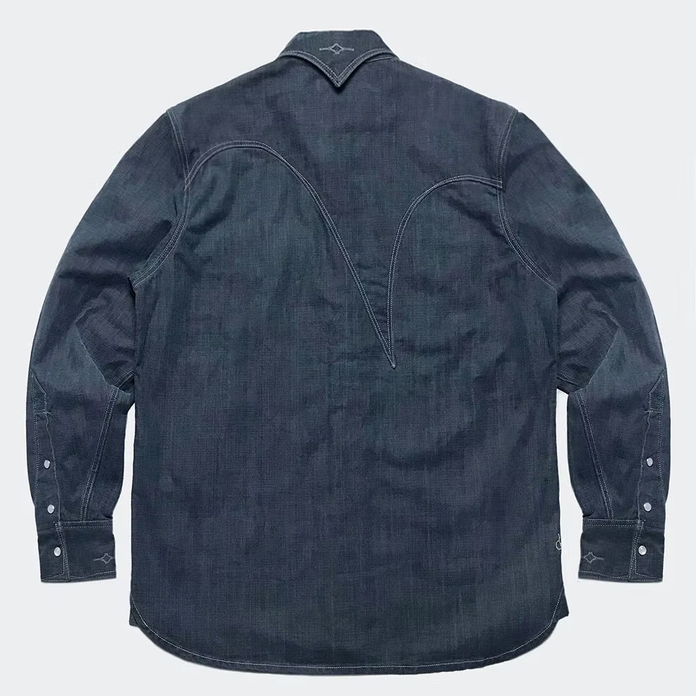 DDL 312R-KALEB V-GB REGULAR FIT 2 POCKET WESTERN SHIRT SANDED GREY BLUE DENIM-11OZ-E1 GREY BLUE