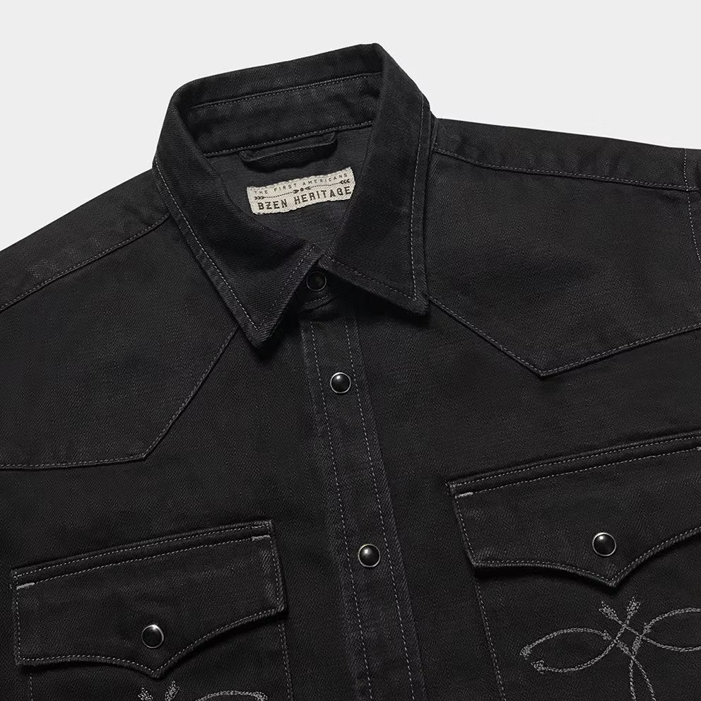 BZEN "THE FIRST AMERICANS" - M.3239R-JESSE-ARROWS REGULAR FIT WESTERN SHIRT-12.25oz-BLACK/BLACK DENIM-E0 BLACK/BLACK