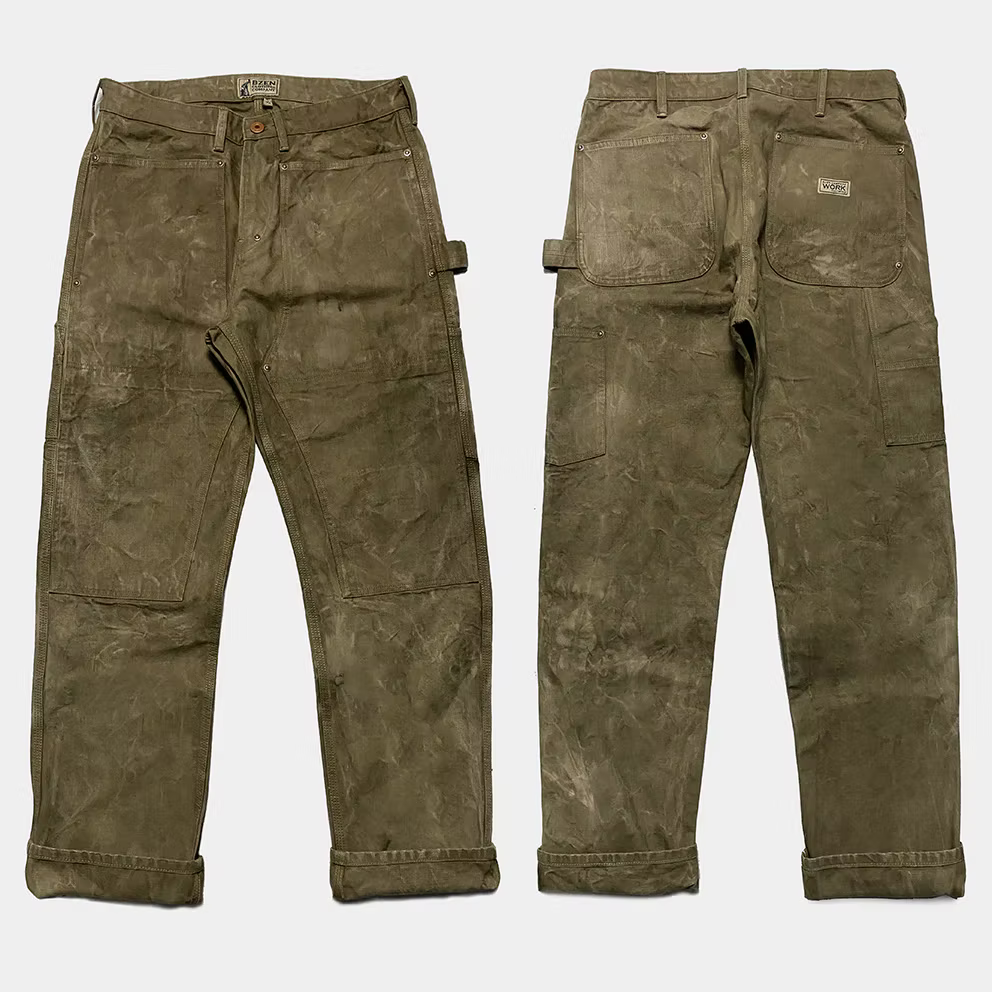 BZEN M.1279 JETHRO-CSW DOUBLE PANEL FRONT 6 POCKET DENIM PAINTER VEGGIE DYED CANVAS JEAN-12oz-E0 SEAWEED