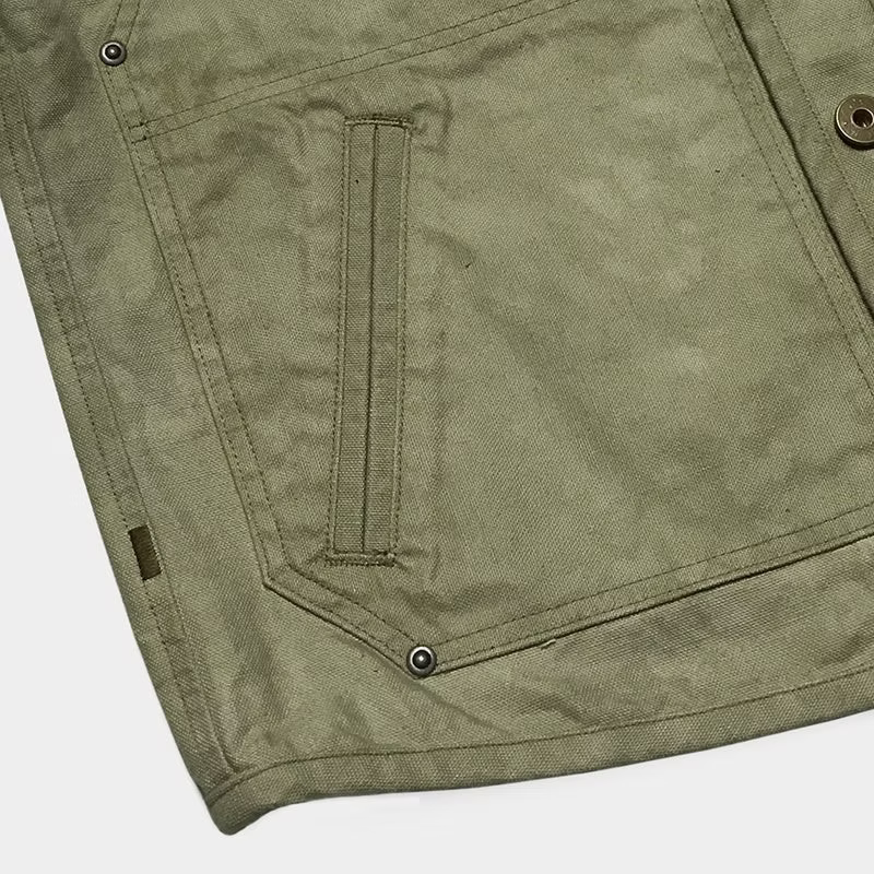 BZEN M.3193-SANCHEZ REGULAR FIT DOUBLE FRONT PANEL VEGGIE DYED CANVAS VEST-12.5OZ-E0 MOSS GREEN