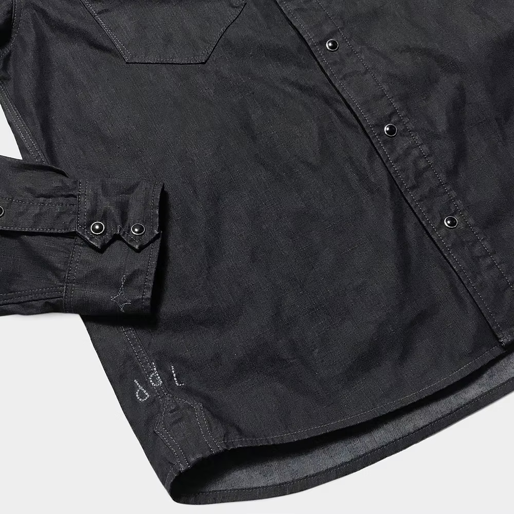 DDL 319R-DIABLO SWT-BC REGULAR FIT 2 POCKET WESTERN BLACK COATED DENIM SHIRT-8.25OZ-E1 BLACK