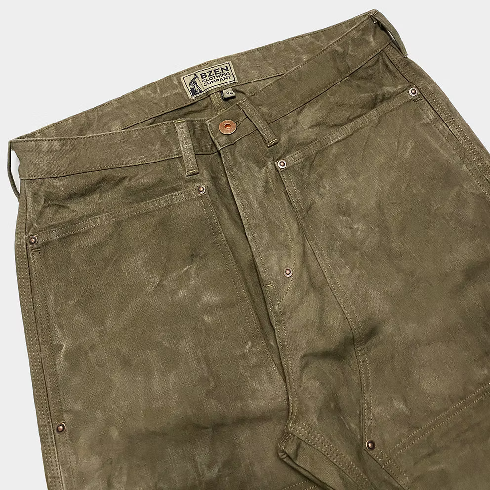 BZEN M.1279 JETHRO-CSW DOUBLE PANEL FRONT 6 POCKET DENIM PAINTER VEGGIE DYED CANVAS JEAN-12oz-E0 SEAWEED