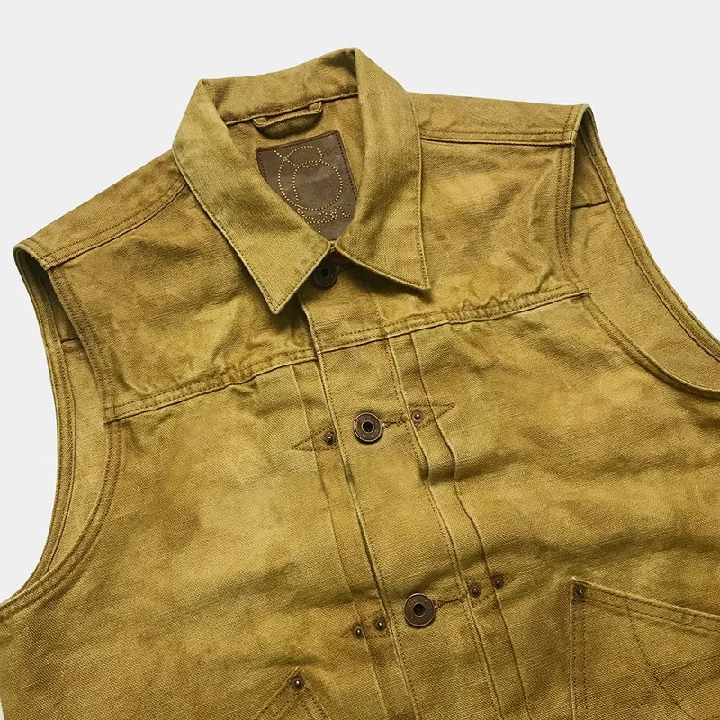 BZEN M.3127-THE CUT REGULAR FIT 2 POCKET BIKER'S VEST-12.5oz-CANVAS-E0 TURMERIC