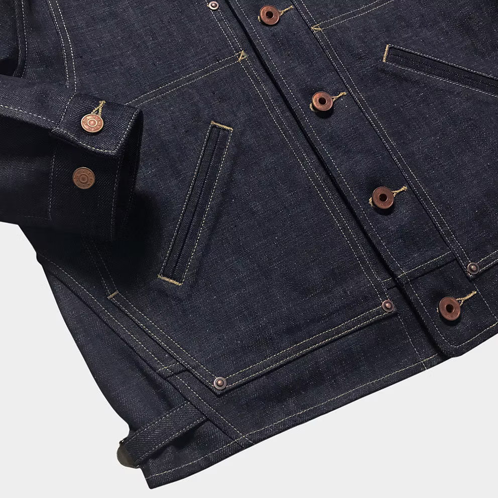 BZEN M.3139-PEDRO REGULAR FIT 4 POCKET DOUBLE FRONT PANEL JACKET-13oz ORGANIC-RAW INDIGO