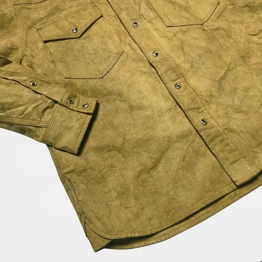 BZEN M.3239R-JESSE-TRIPLE REGULAR FIT TRIPLE NEEDLE WESTERN VEGGIE DYED CANVAS SHIRT-12OZ-E0 KALAHARI