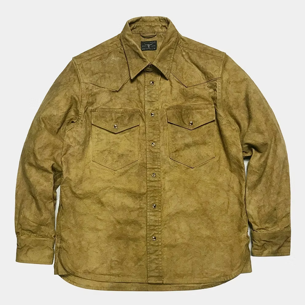 BZEN M.3239R-JESSE-TRIPLE REGULAR FIT TRIPLE NEEDLE WESTERN VEGGIE DYED CANVAS SHIRT-12OZ-E0 KALAHARI