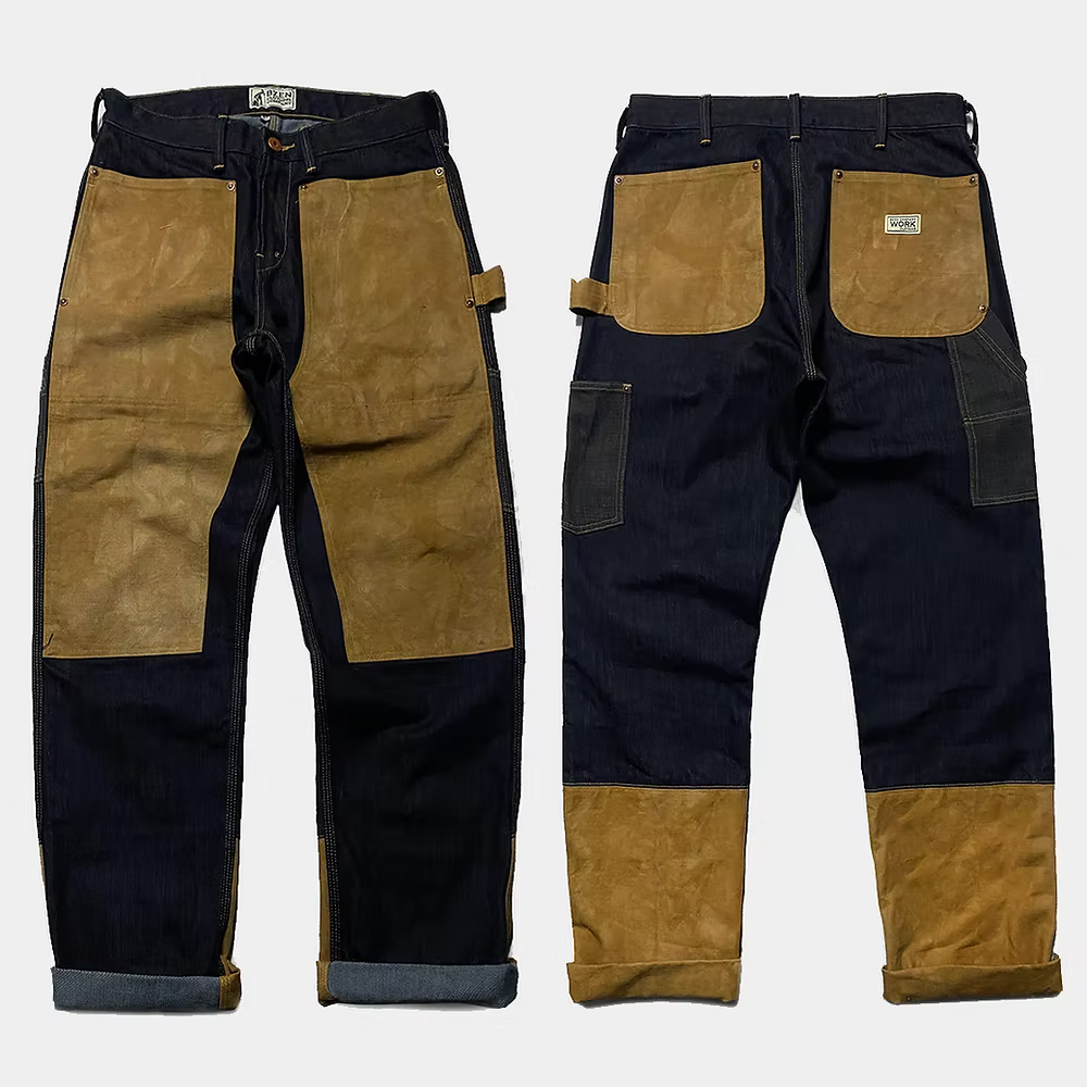 BZEN M.1279 JETHRO-CBC DOUBLE PANEL FRONT 6 POCKET COLOR BLOCK DENIM PAINTER JEAN-14oz-HRH INDIGO