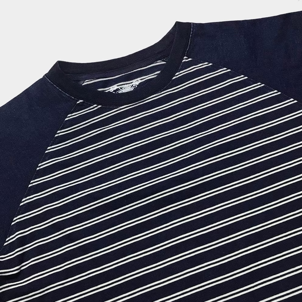 BZEN M.3067-THE LORD REGULAR FIT INDIGO STRIPE RAGLAN TEE-200GSM-E0 INDIGO STRIPE