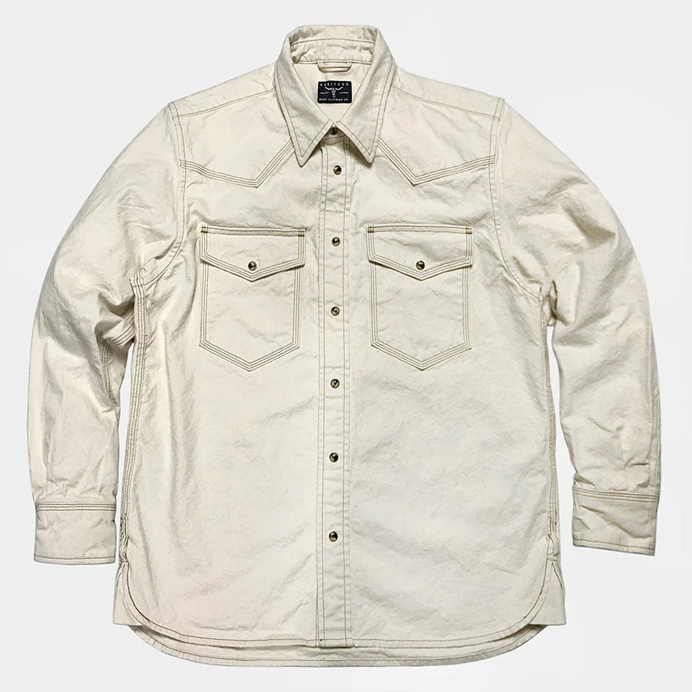 BZEN M.3239R-JESSE-TRIPLE REGULAR FIT TRIPLE NEEDLE WESTERN NATURAL CANVAS WITH SEEDS SHIRT-12OZ-E1A NATURAL