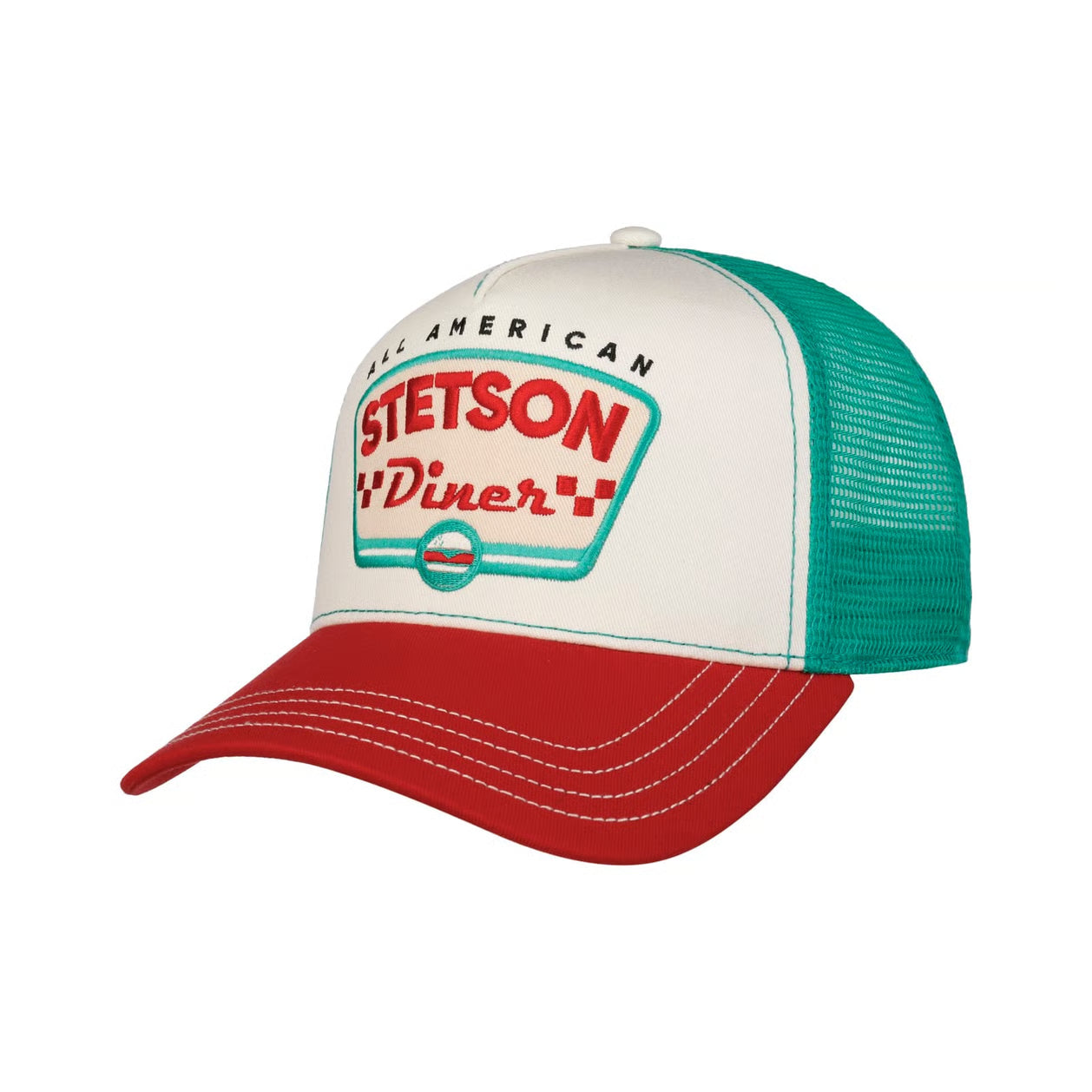 STETSON-ALL AMERICAN DINER TRUCKER CAP-WHITE RED