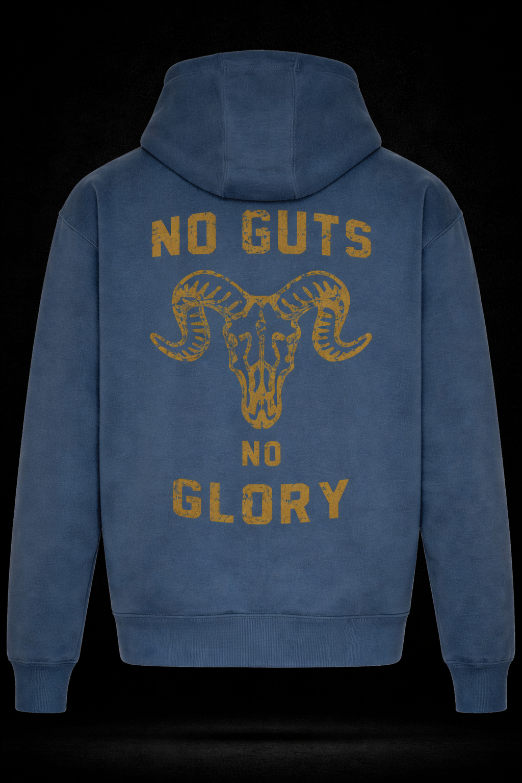 DUZ DENIM X CLOBBER CALM-"NO GUTS NO GLORY"-HEAVYWEIGHT HOODY-440gsm-ARMY BLUE
