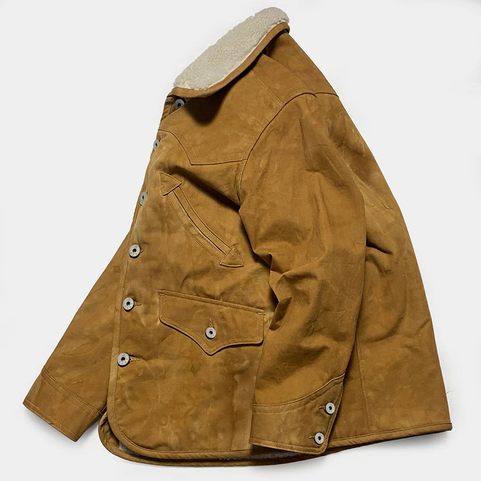 BZEN M.3011L MONTANA-CS REGULAR FIT AMERICAN OUTDOORS INSPIRED SHERPA LINED VEGGIE DYED CANVAS JACKET-12OZ-E0 SIENNA