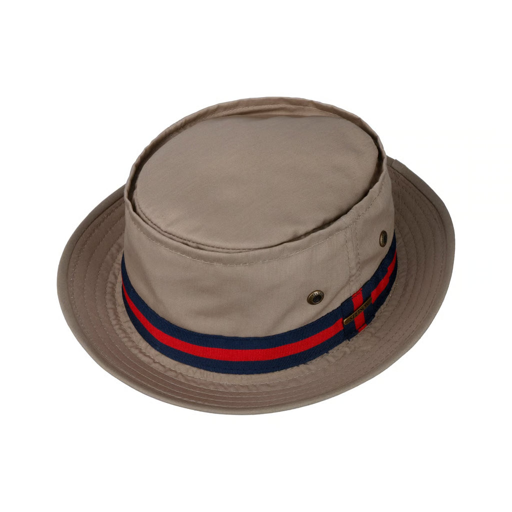 STETSON-CLASSIC BAND PORK PIE CLOTH HAT-BEIGE