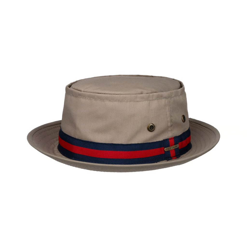 STETSON-CLASSIC BAND PORK PIE CLOTH HAT-BEIGE